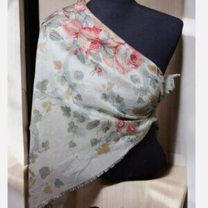 Vintage Ralph Lauren Scarf Beige Pink Blue Floral Print